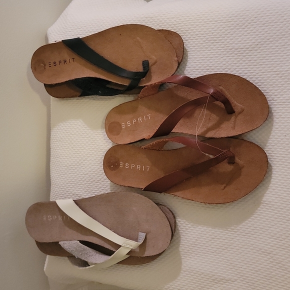 NWOT ESPRIT Leather Flip Flops: available in Brown & White- all Size:9 - Picture 1 of 8